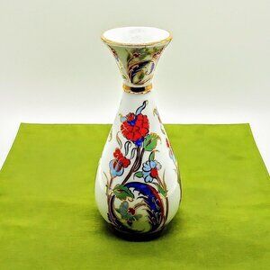 Gural Turkey Porcelain Multicolor Floral Gold Vase